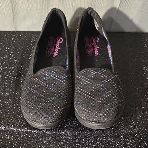 Skechers Black Multicolor Glitter Slip-Ons